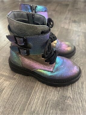 BCBG Girls Iridescent Combat Zip Boots Size 1 | Metallic Rainbow from Nordstrom